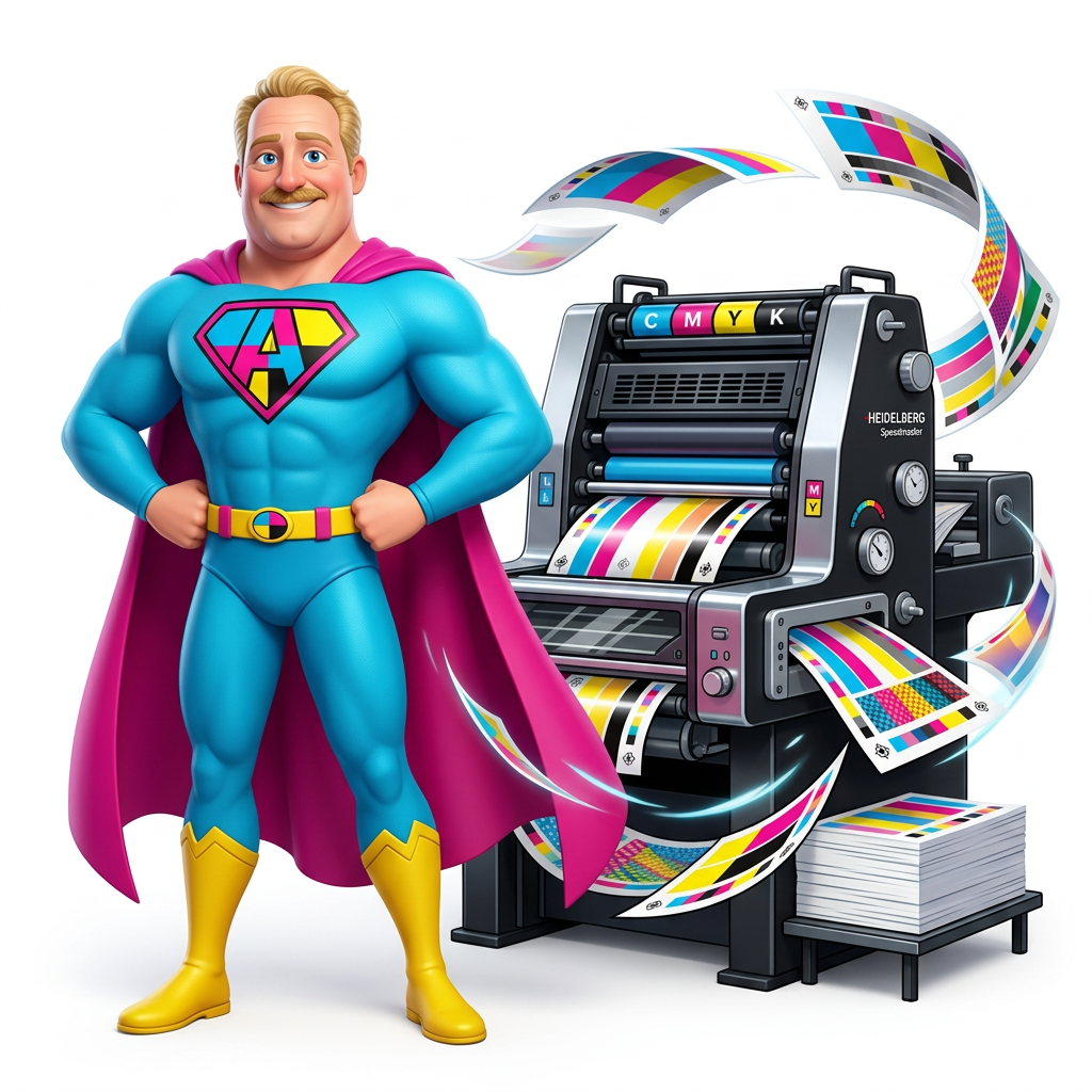 Captain Accuform with a Heidelberg press
